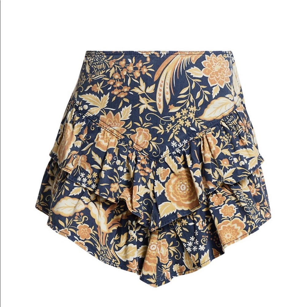 MOTHER denim ruffle mini skirt